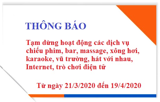 Tây Ninh tạm dừng hoạt động các dịch vụ chiếu phim, bar, massage, xông hơi, karaoke, vũ trường, hát với nhau, Internet, trò chơi điện tử (online và offline) từ ngày 21/3/2020 đến hết ngày 19/4/2020