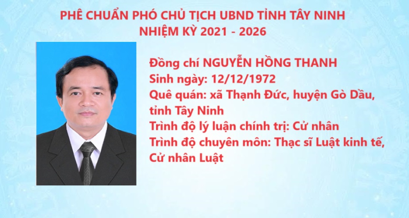 Thủ tướng Chính phủ phê chuẩn kết quả bầu Phó Chủ tịch UBND tỉnh Tây Ninh