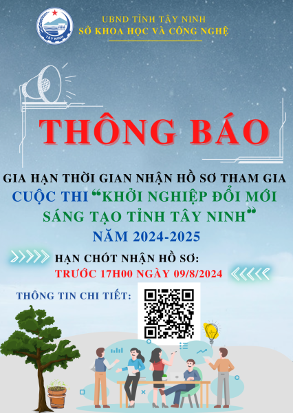 Gia hạn thời gian nhận hồ sơ tham gia Cuộc thi “Khởi nghiệp đổi mới sáng tạo tỉnh Tây Ninh” năm 2024-2025