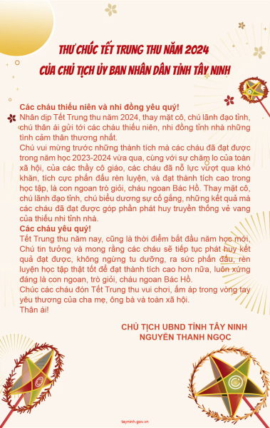 Chủ tịch UBND tỉnh Tây Ninh chúc Tết Trung thu